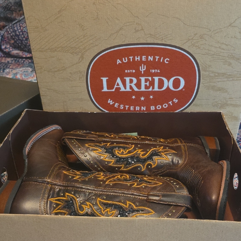 Laredo Dark Brown Boots with Gold Stitching
